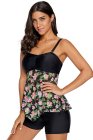 Floral Lacy Skirted Bandeau Tankini Top