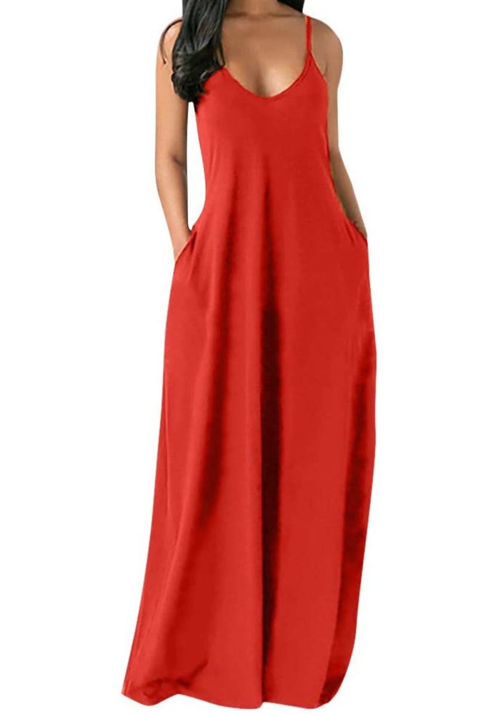 Plain Color Spaghetti Straps Oversized Maxi Dress
