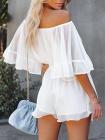 Sexy Off Shoulder Ruffle Sleeve Chiffon Romper