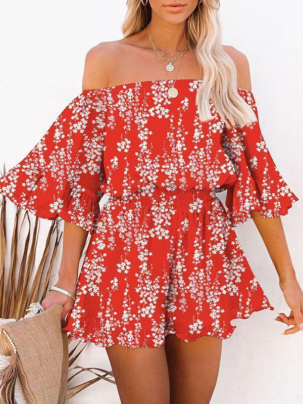 Sexy Off Shoulder Ruffle Sleeve Chiffon Romper