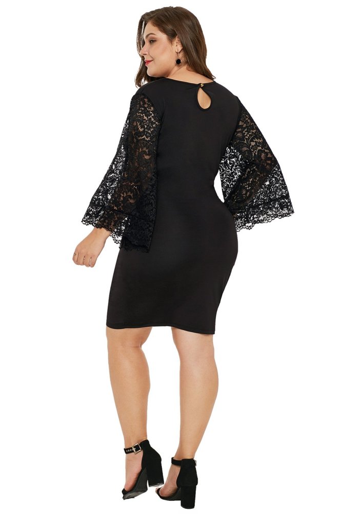 Lace Flutter Sleeve Plus Size Bodycon Dress