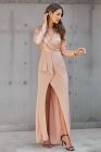 Long Sleeve V Neck Wrapped Sequin Bodice Long Party Dress