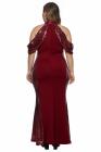 High Neck Drop Shoulder Sequin Décor Plus Size Gown