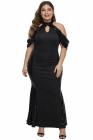 High Neck Drop Shoulder Sequin Décor Plus Size Gown