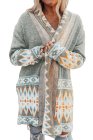 Aztec Print Open Front Knitted Cardigan