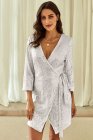 Sequin Cross Wrap Long Sleeve Evening Dress with Sash