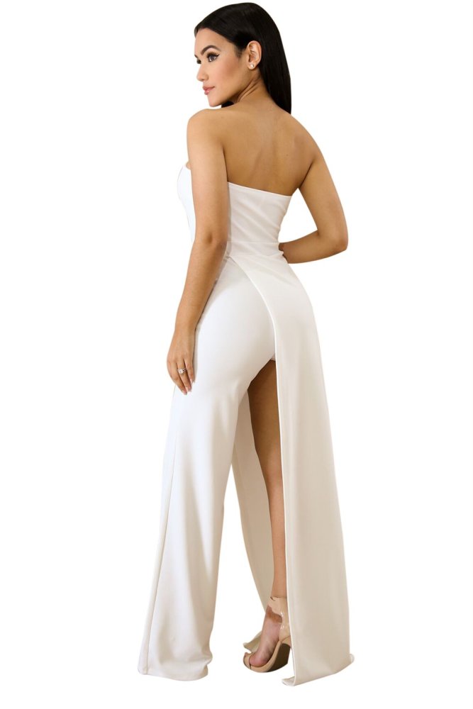 Asymmetric Split Leg Strapless Jumpsuit