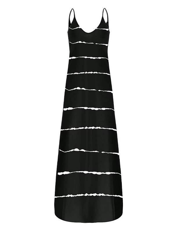 Sleeveless Scoop Neck Maxi Striped Dress With Pockets