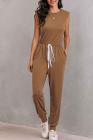 Women's Sleeveless Jumpsuits With Shoulder Padded And Waist Drawstring