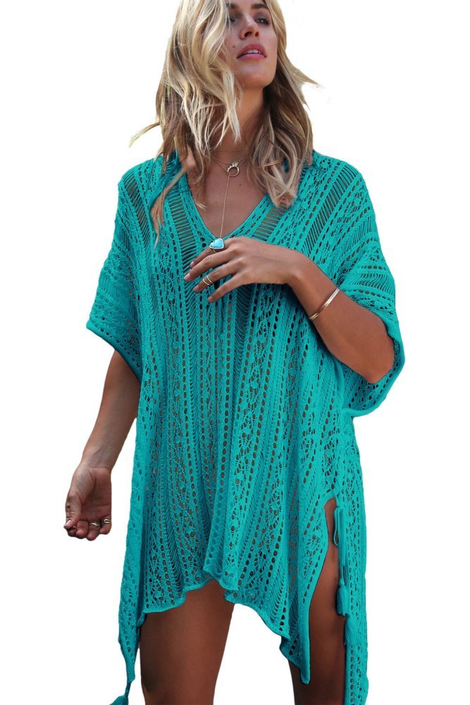 Crochet Knitted Tassel Tie Kimono Beachwear