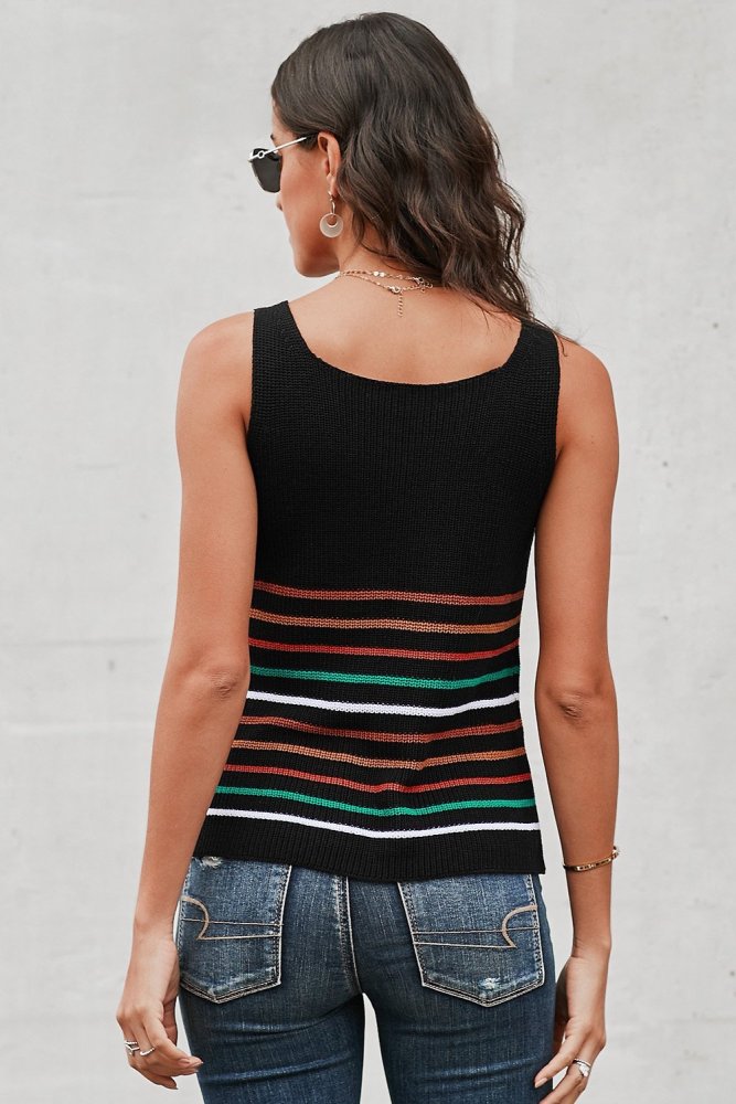 Multicolor Stripes White Knit Tank Top