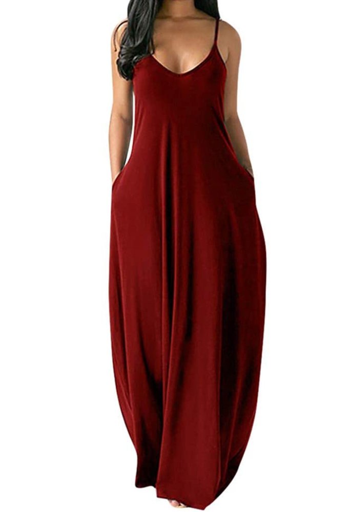 Plain Color Spaghetti Straps Oversized Maxi Dress