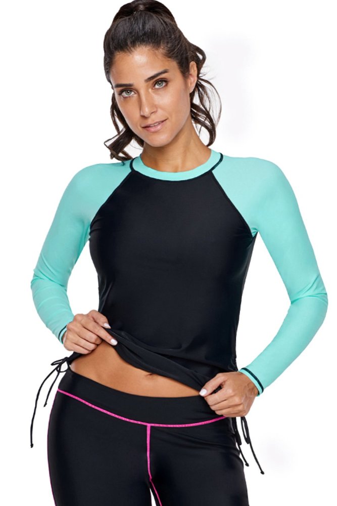 Rosy Black Colorblock Long Sleeve Rashguard