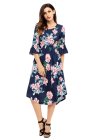 Light Blue 3/4 Bell Sleeve Floral Midi Dress