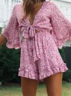 Women's Deep V Neck Flower Rompers With Tie