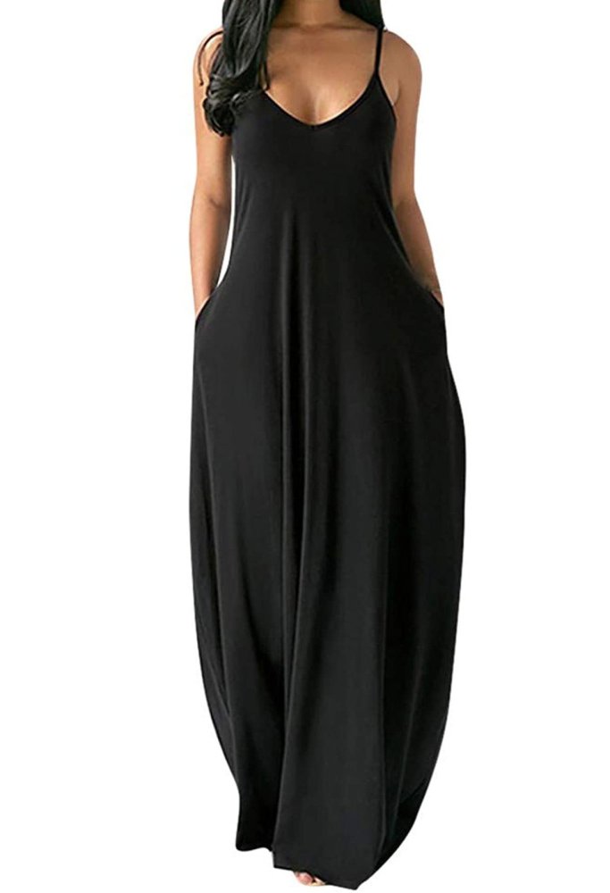 Plain Color Spaghetti Straps Oversized Maxi Dress
