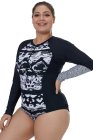 Irregular Sleeve Rash Guard Top with Abstract Print