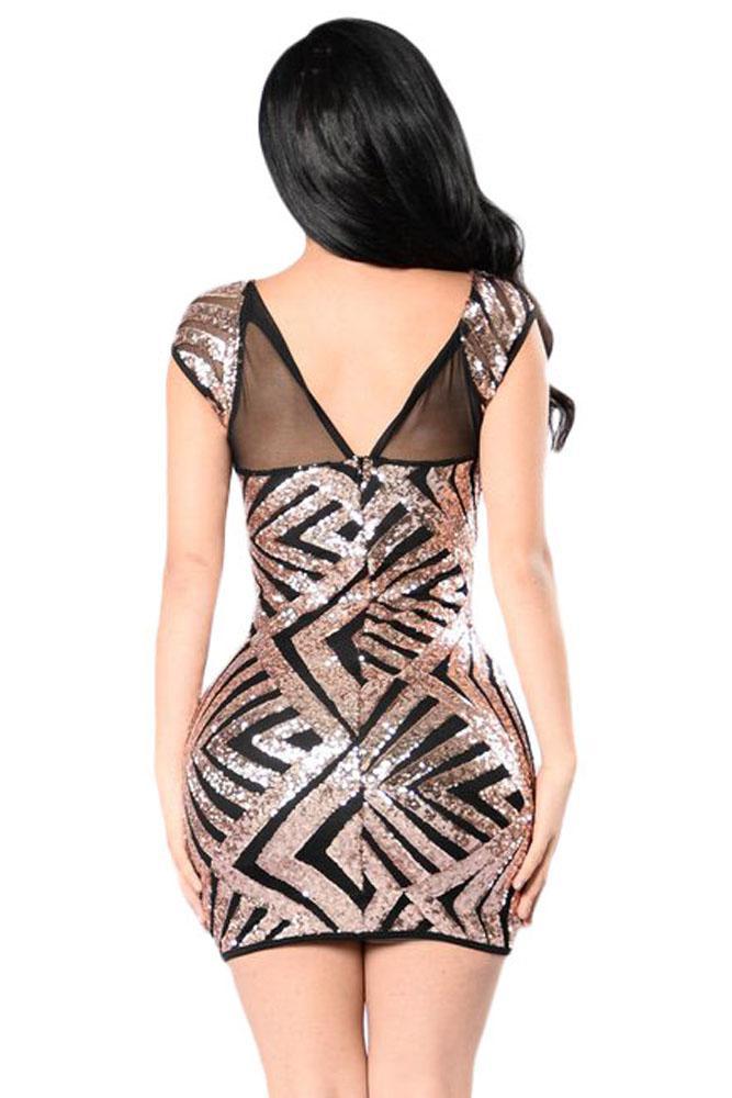 Sequin Mesh Cutout Sexy Club Dress