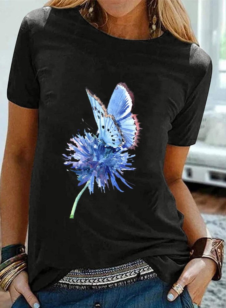 Women's T-shirts Dandelion & Butterfly Print T-shirt