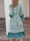 Women's Long Sleeve V Neck Floral Bohemian Dress