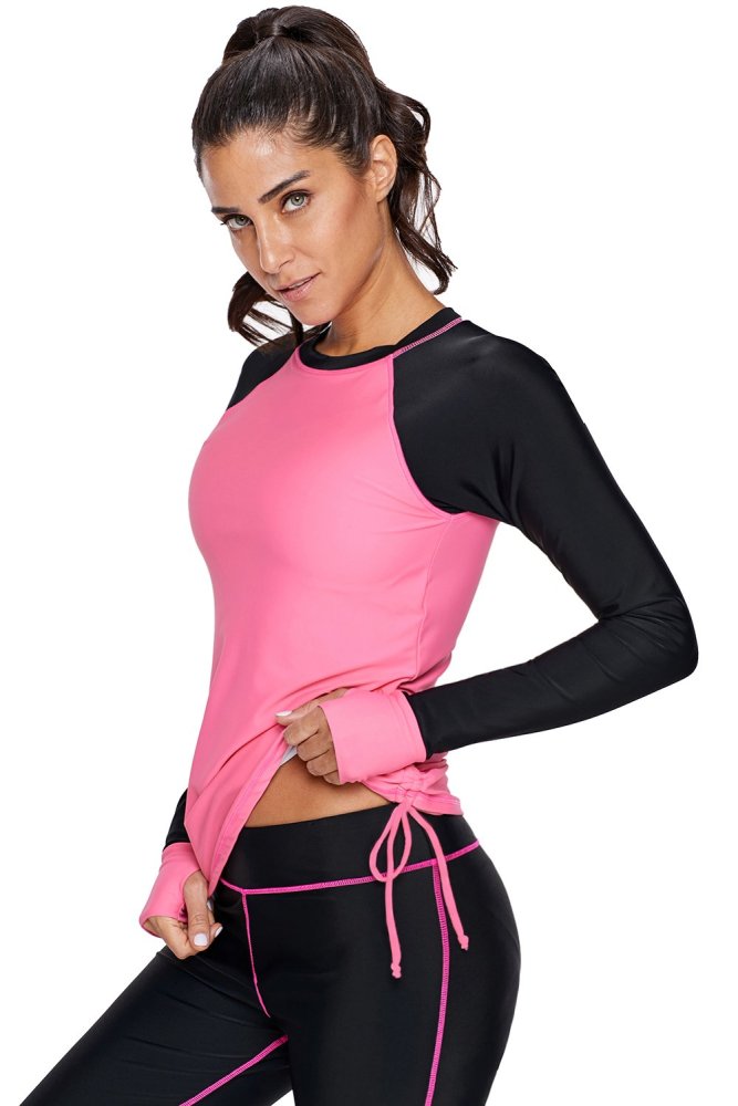 Rosy Black Colorblock Long Sleeve Rashguard