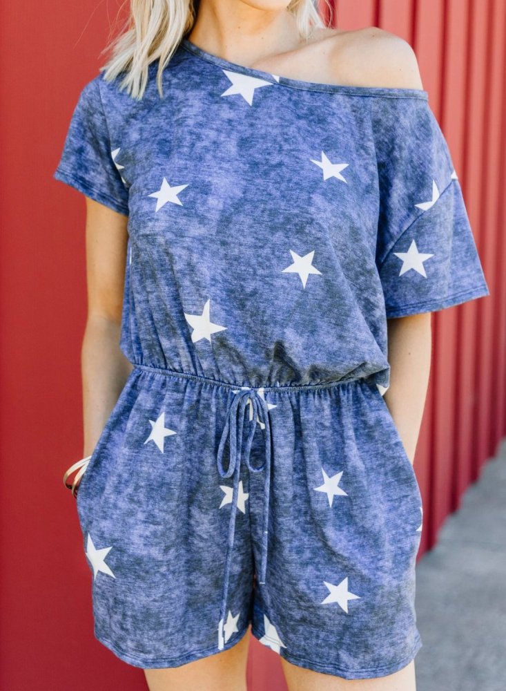 Short Rompers For Women Star Jumpsuits With Pocket