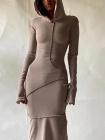 Plus Size Hooded Long Sleeve Maxi Dress Womens Sexy Bodycon Dress