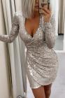 Surplice Wrap Ruched Sequin Club Bodycon Dress