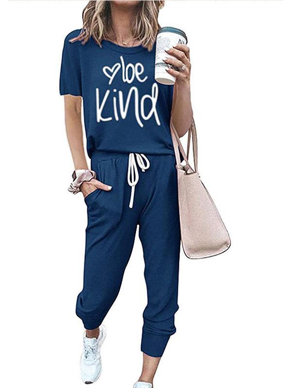 Be Kind Two Piece Outfits Short Sleeve Tracksuit For Women