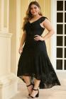 Asymmetric Ruffle Shoulder Design Plus Size Lace Dress