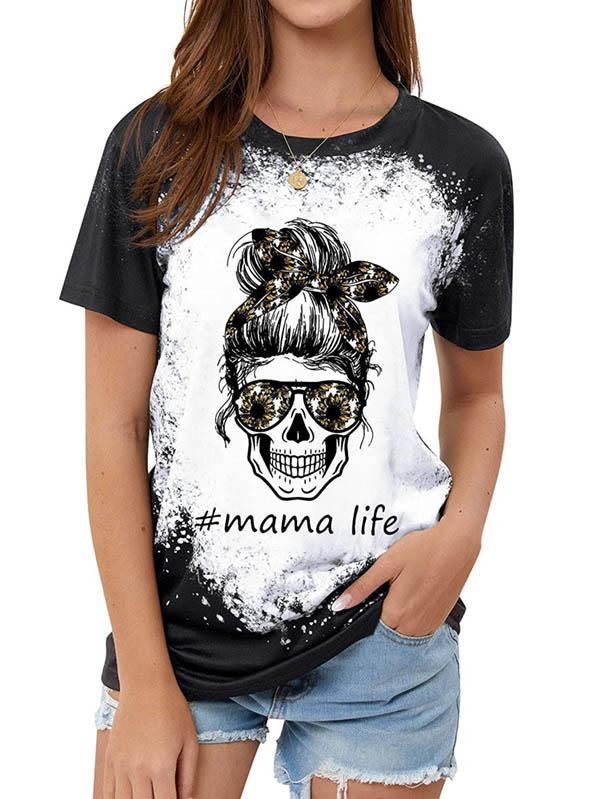 Mom Life Skull Graphic Tees Tops Short Sleeve Tee Shirt
