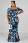 Off-the-shoulder Floral Print Plus Size Maxi Dress