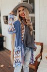 Aztec Print Open Front Knitted Cardigan