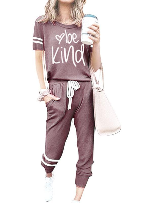 Be Kind Two Piece Outfits Short Sleeve Tracksuit For Women