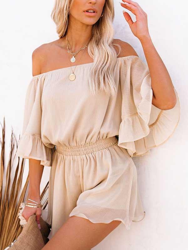 Sexy Off Shoulder Ruffle Sleeve Chiffon Romper