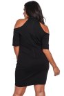 Plus Size Rose Applique Cold Shoulder Bodycon Dress