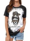 Mom Life Skull Graphic Tees Tops Short Sleeve Tee Shirt
