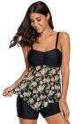 Floral Lacy Skirted Bandeau Tankini Top