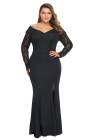 Beaded Lace Sleeve Off Shoulder Plus Size Gown