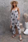 Palm Leaves Print Spaghetti Strap Wide Leg jumpsuit