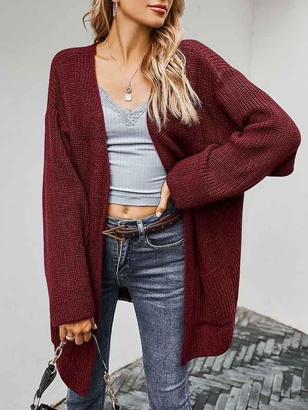 Open Front Oversized Chunky Knit Cardigan with Pocket