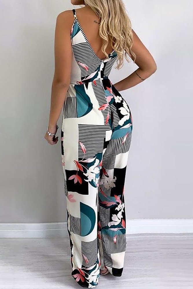 Spaghetti Strap Mixed Print Jumpsuit