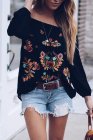 Embroidered Off Shoulder Long Sleeve Bohemian Floral Blouse