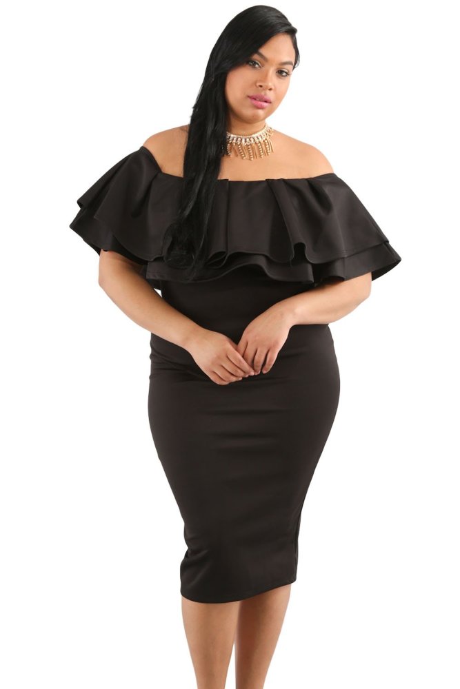 Layered Ruffle Off Shoulder Curvaceous Dress