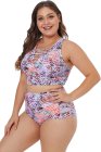 Plus Size Tropical Print Neck Detail Two Piece Swimwear