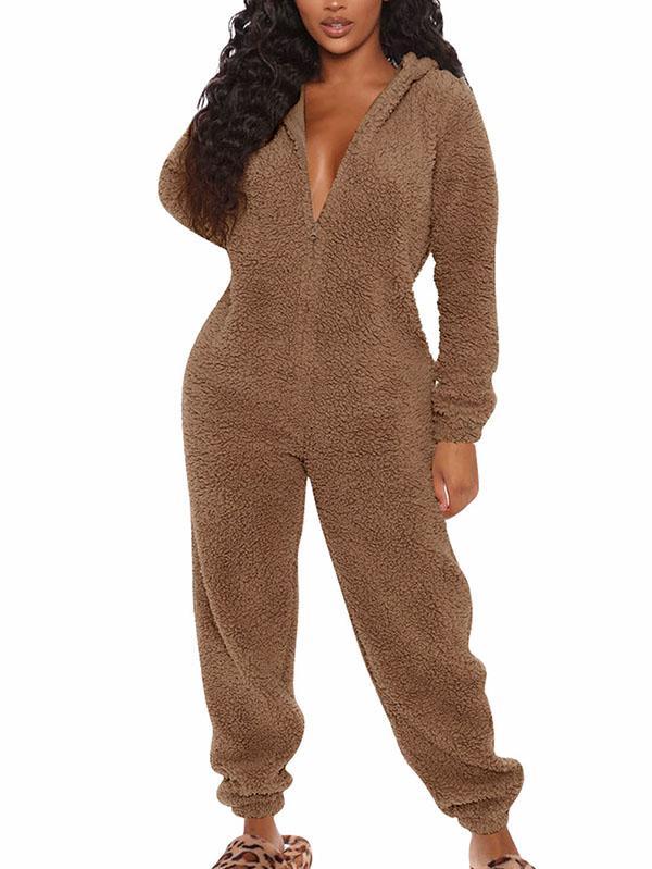 Fluffy Zip Up Onesie Pajama Outfits Sleepwear