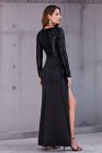 Long Sleeve V Neck Wrapped Sequin Bodice Long Party Dress