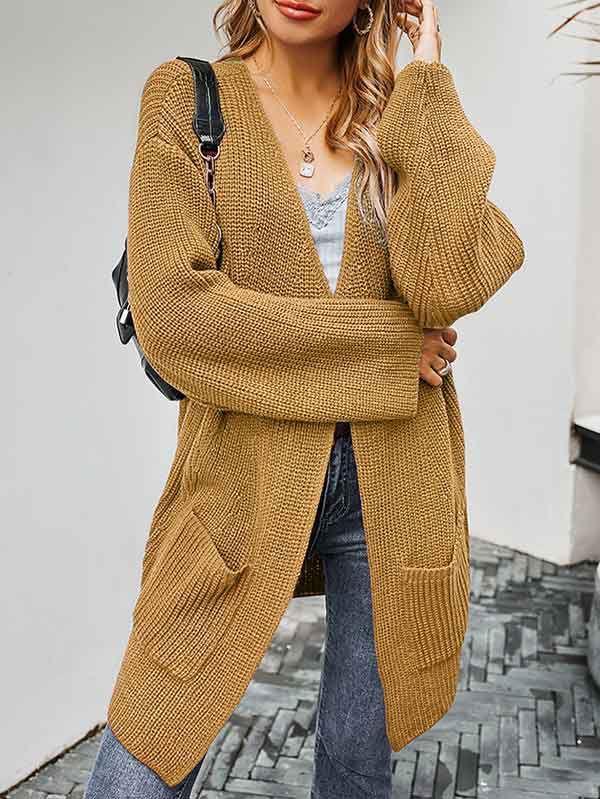 Open Front Oversized Chunky Knit Cardigan with Pocket