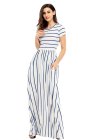 Striped Rosy Short Sleeve Maxi Dress