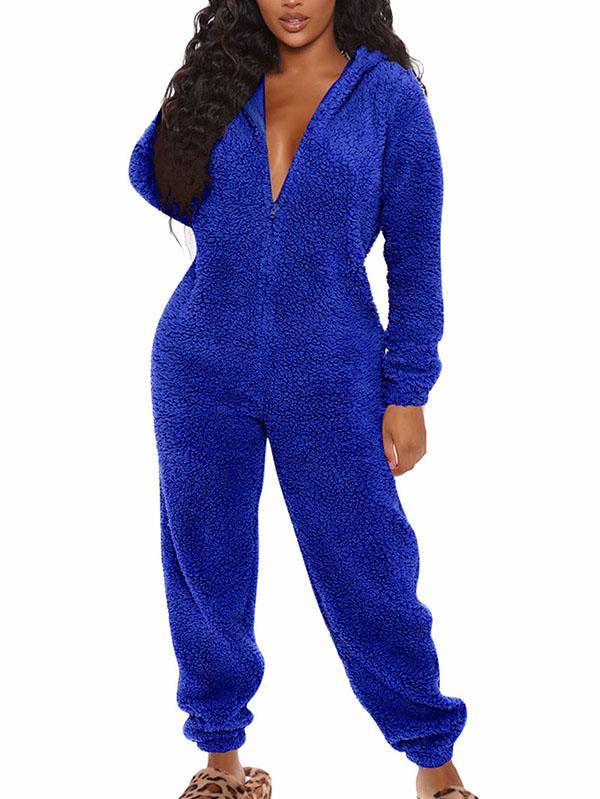 Fluffy Zip Up Onesie Pajama Outfits Sleepwear